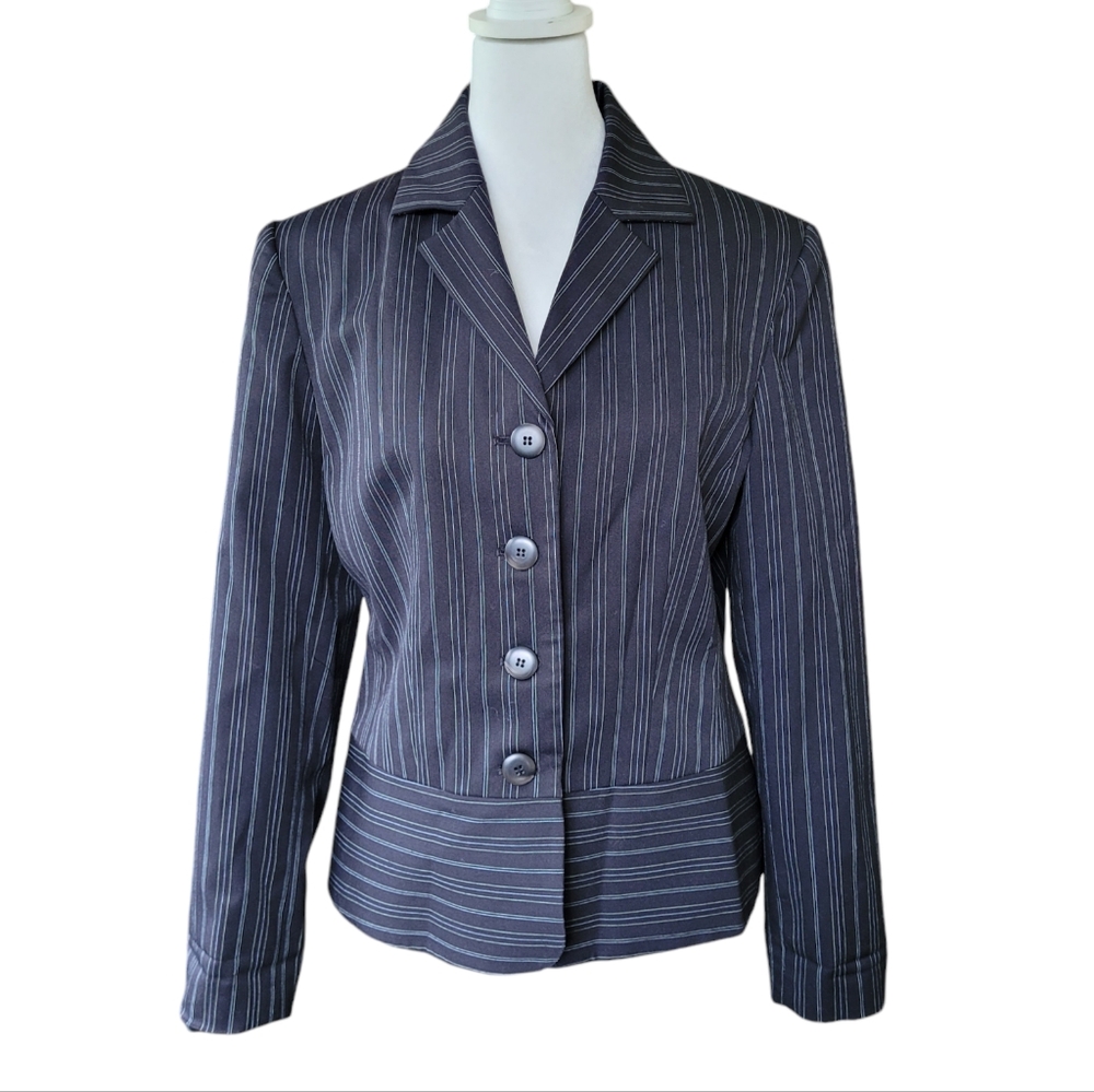 Evan Picone Pinstripe Stetch Blazer Jacket Black Women's 8